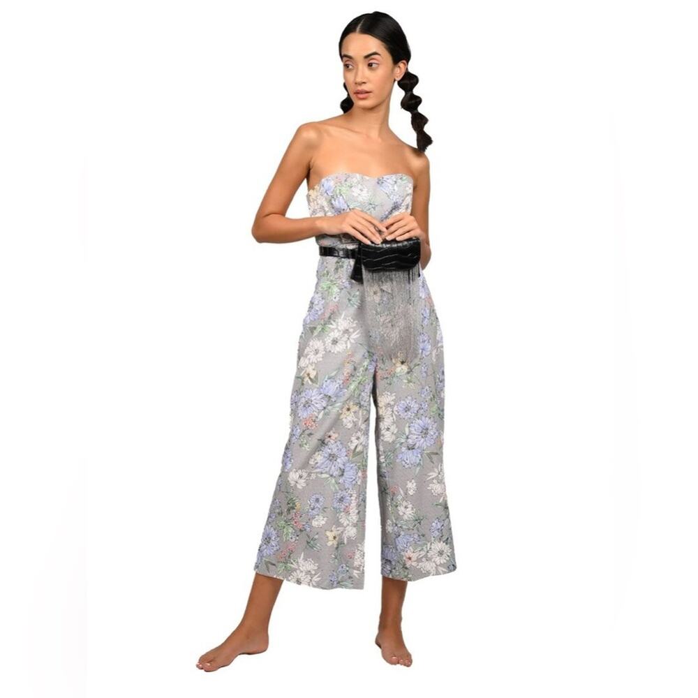 NWT Spring Floral H&M Strapless Jumpsuit Sweetheart Top Wide Leg Cropped SZ.6